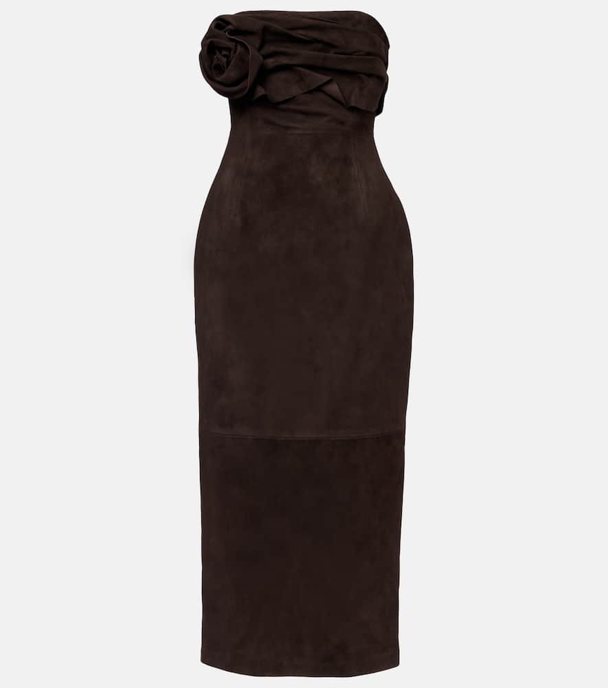 Magda Butrym Floral-appliqué Suede Midi Dress In Brown