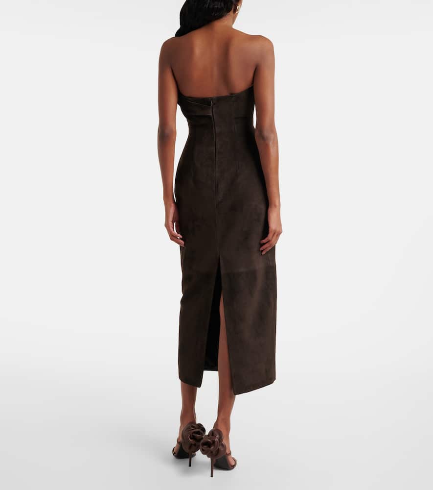 Magda Butrym Floral-appliqué Suede Midi Dress In Brown