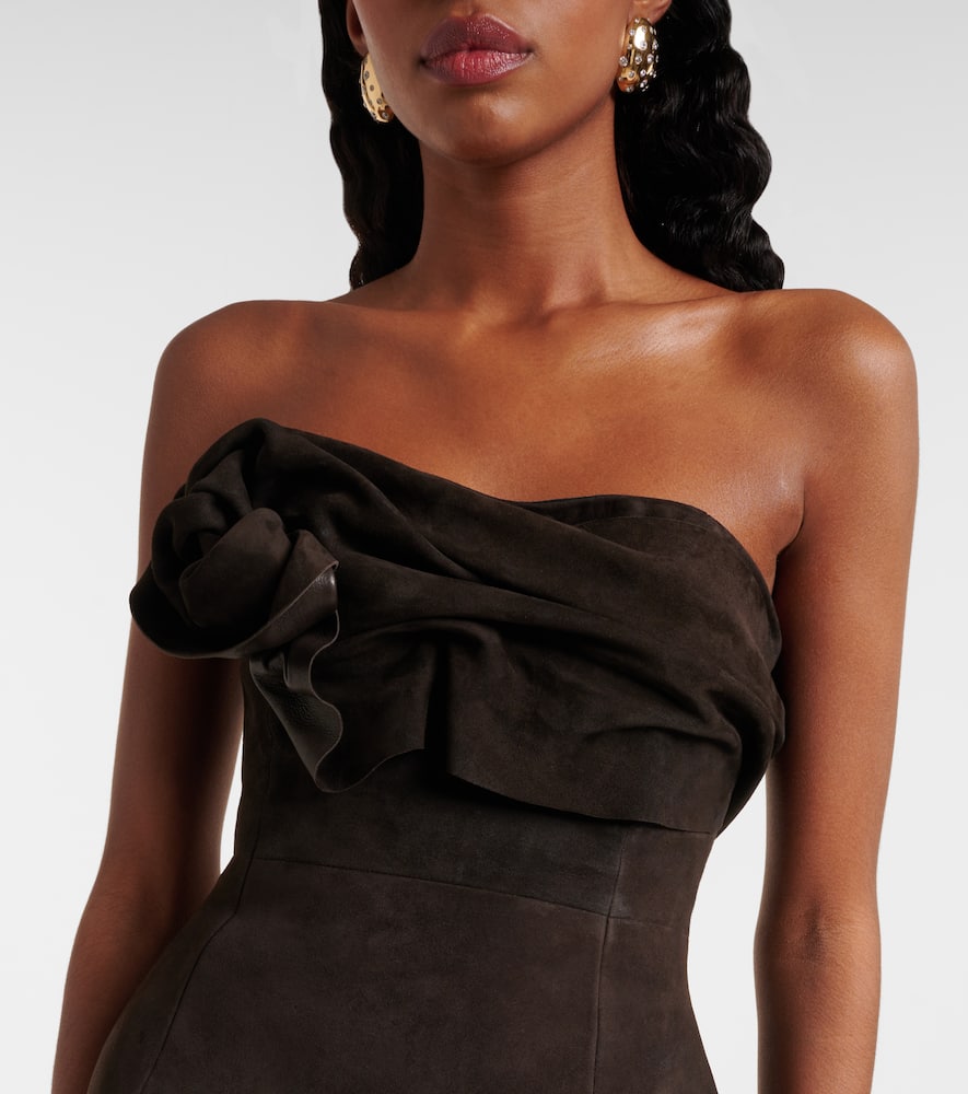 Magda Butrym Floral-appliqué Suede Midi Dress In Brown
