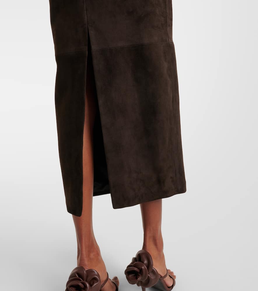 Magda Butrym Floral-appliqué Suede Midi Dress In Brown