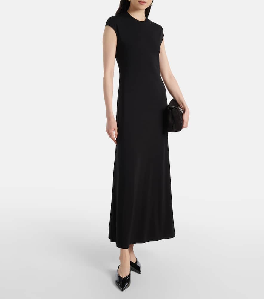 Totême Black Draped Knit Midi Dress In Black