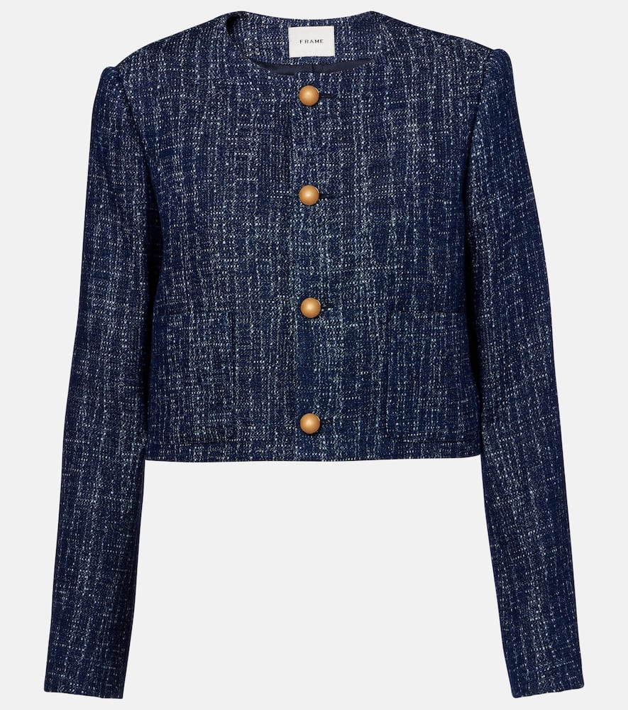 Frame Womens Indigo Boxy-fit Round-neck Cotton-tweed Jacket Xl In Blue