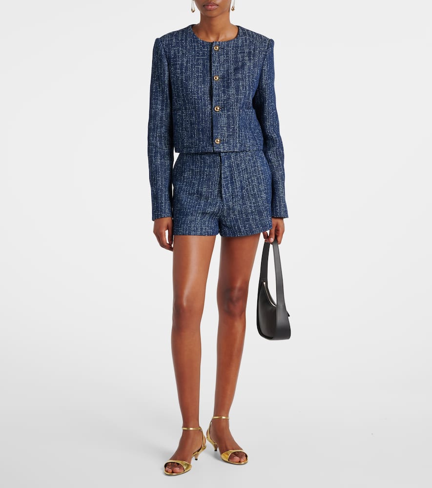 Frame Womens Indigo Boxy-fit Round-neck Cotton-tweed Jacket Xl In Blue