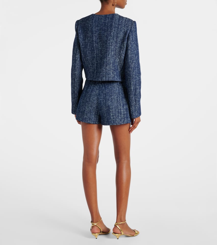 Frame Womens Indigo Boxy-fit Round-neck Cotton-tweed Jacket Xl In Blue