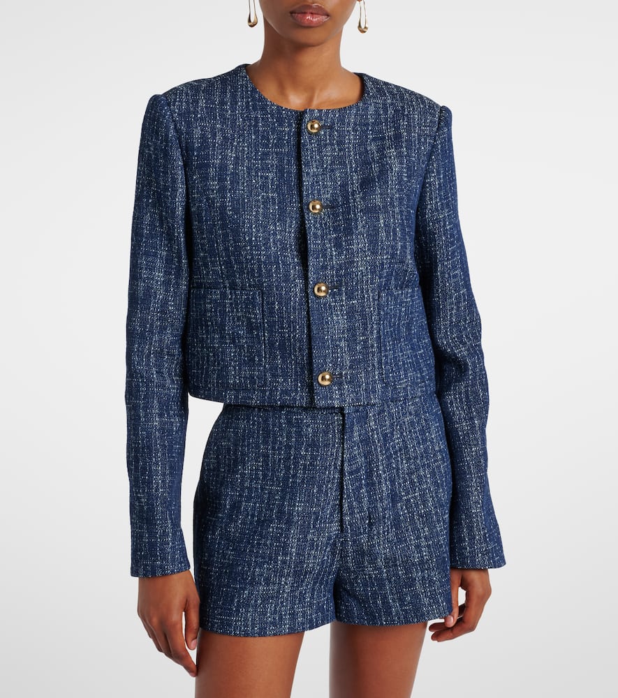 Frame Womens Indigo Boxy-fit Round-neck Cotton-tweed Jacket Xl In Blue