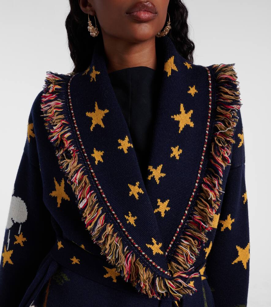 Alanui The Little Prince Long Cardigan With Fringe In Blue