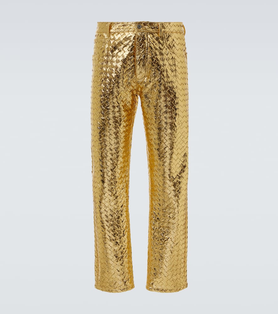 Intrecciato metallic leather straight pants