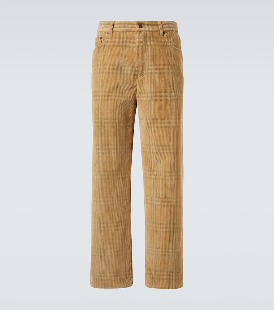 Burberry Sand-coloured Check Corduroy Trousers In Multi
