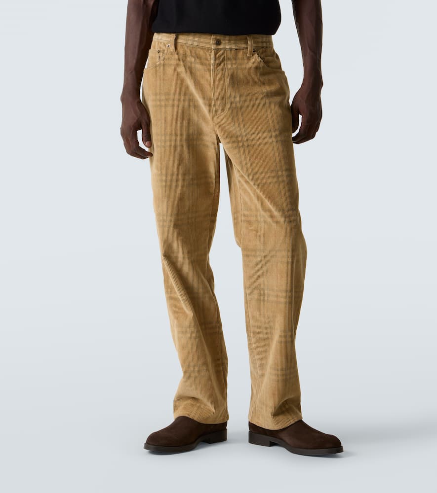 Burberry Sand-coloured Check Corduroy Trousers In Multi
