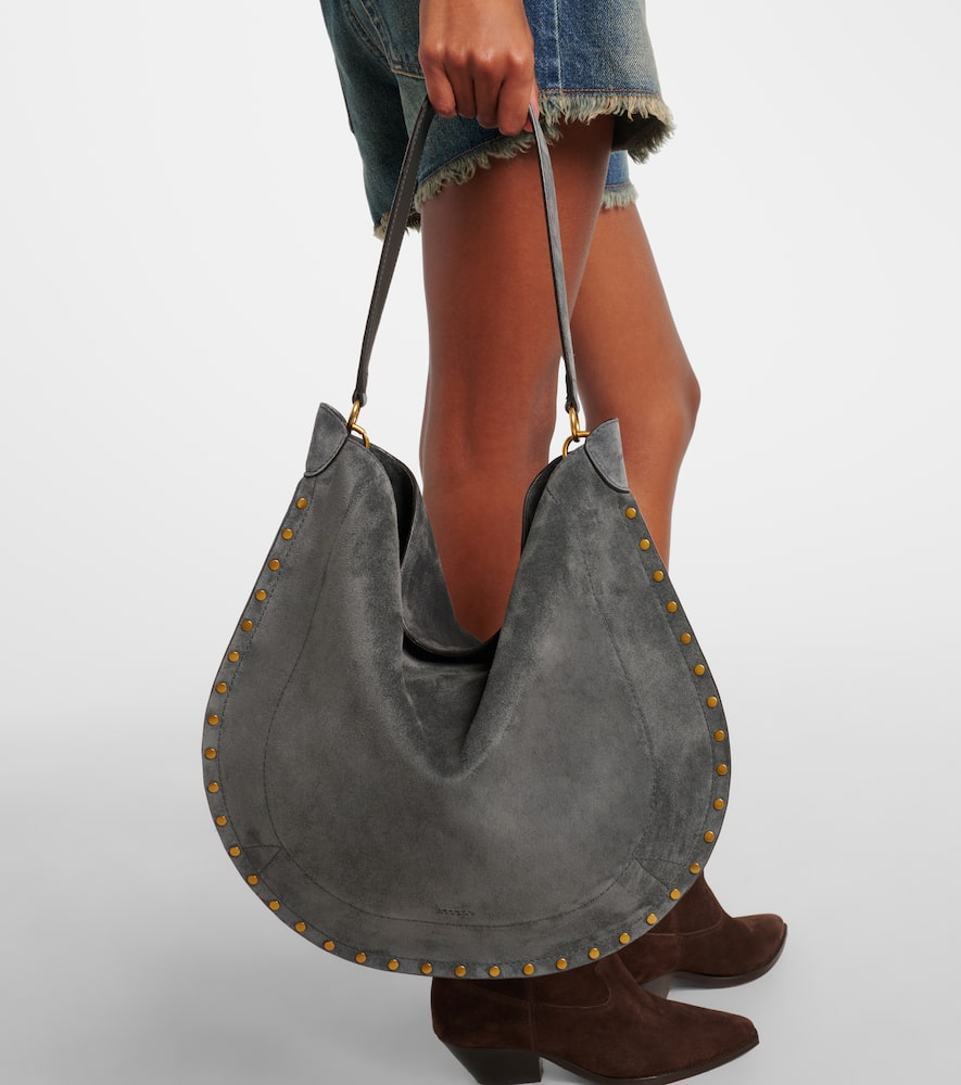Isabel Marant Oskan Soft Medium Suede Shoulder Bag In Gray