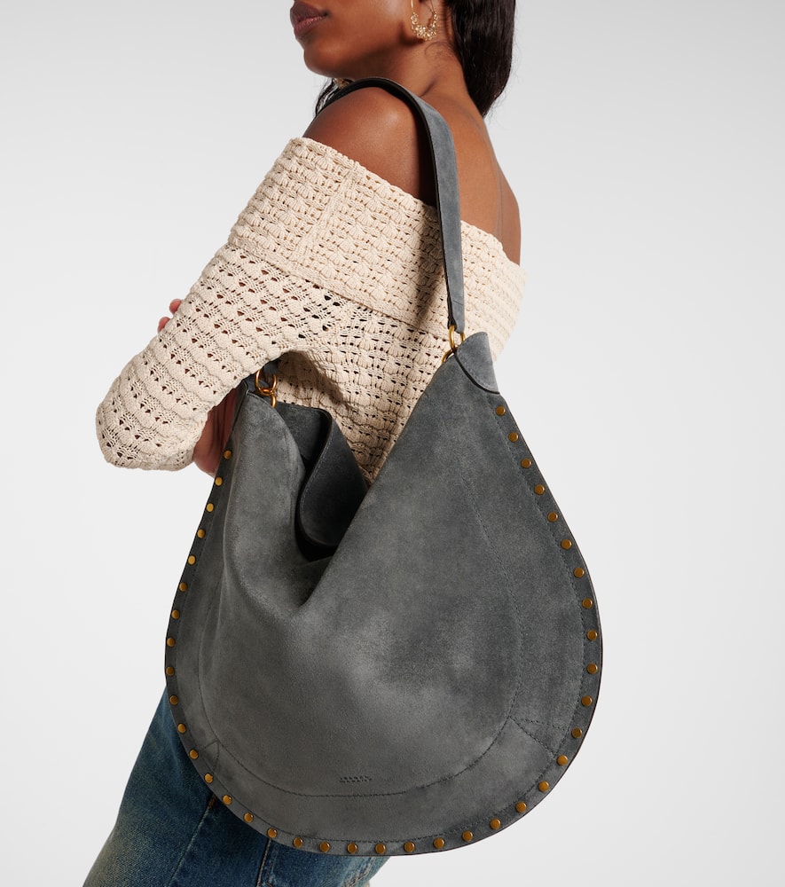 Isabel Marant Oskan Soft Medium Suede Shoulder Bag In Gray