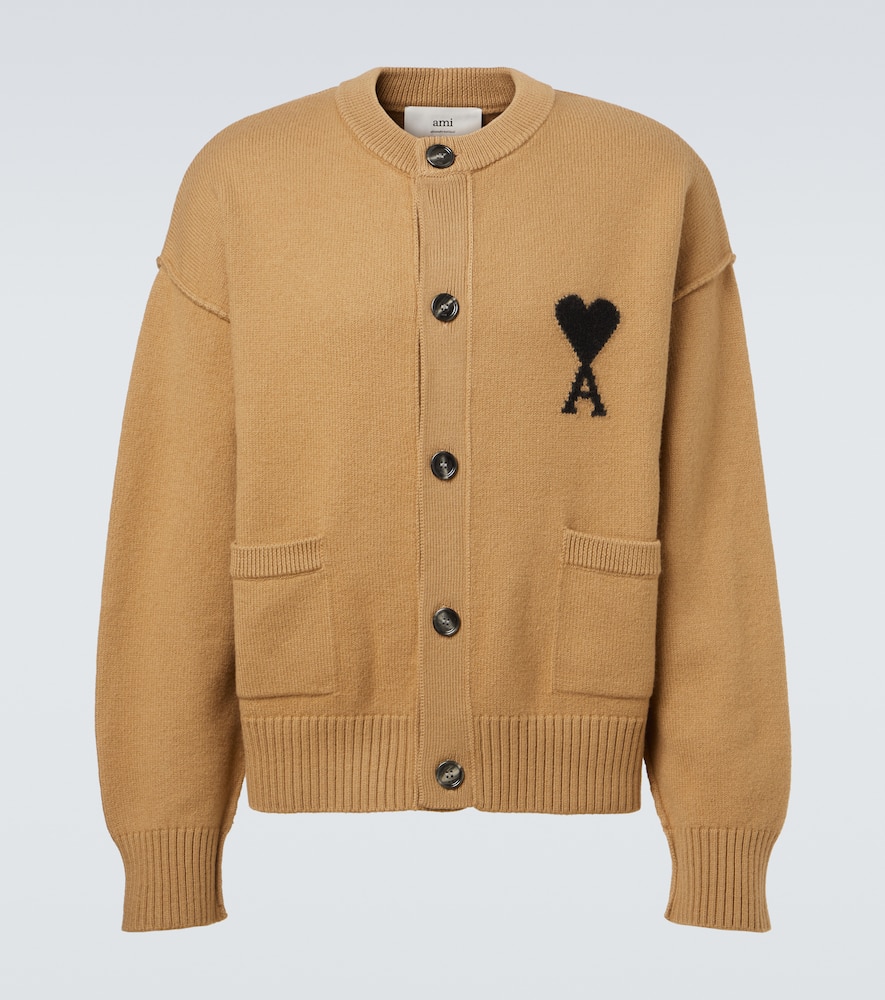 Ami Alexandre Mattiussi Ami De Caur Virgin Wool Cardigan In Neutral