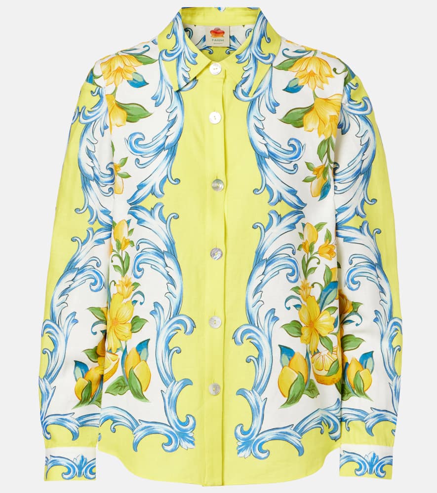 Floral linen-blend shirt