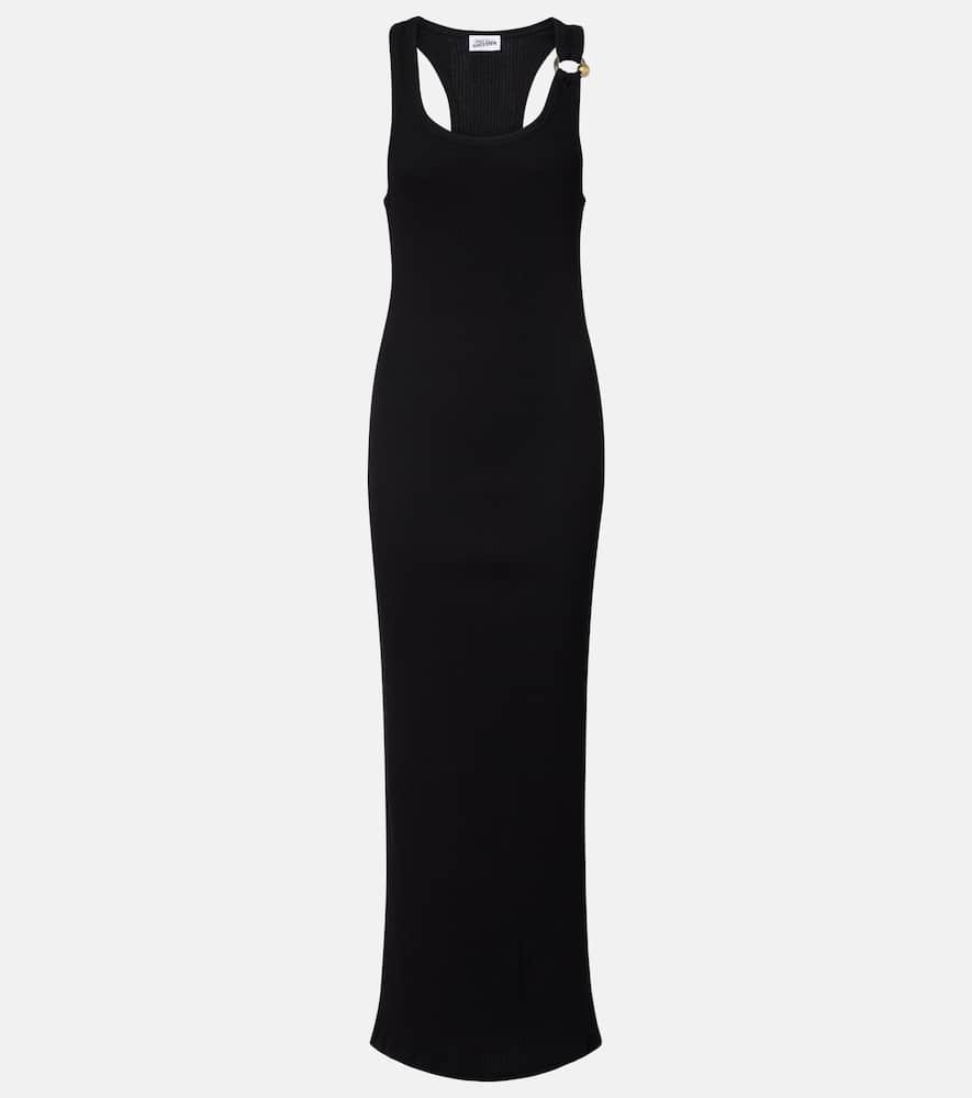 Jean Paul Gaultier Piercing Cotton Jersey Maxi Dress In Black