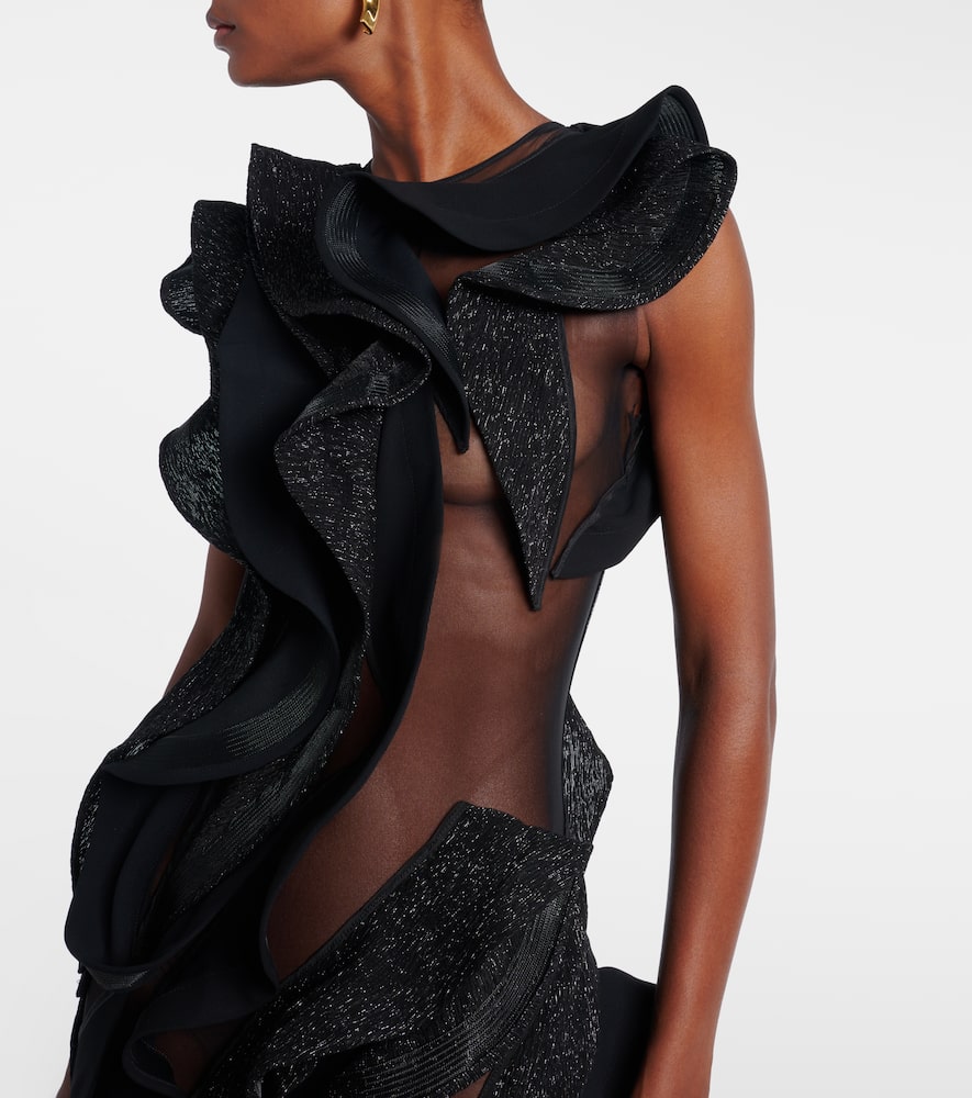 Maticevski Ellipsoid Wave Ruffled Gown In Black
