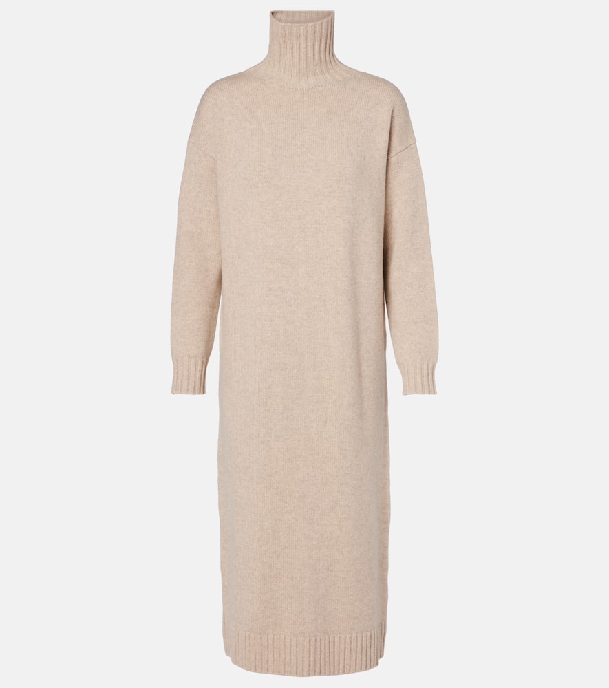 Max Mara Summer Turtleneck Cashmere Midi Dress In Brown
