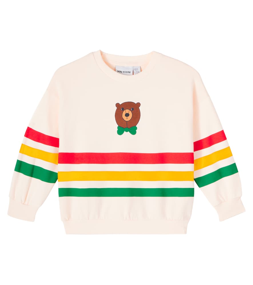 Mini Rodini Bear Striped Cotton Jersey Sweatshirt In Neutral