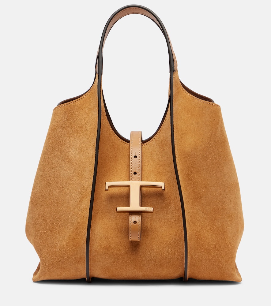 Tod's T Timeless Small Suede Tote Bag In Sand