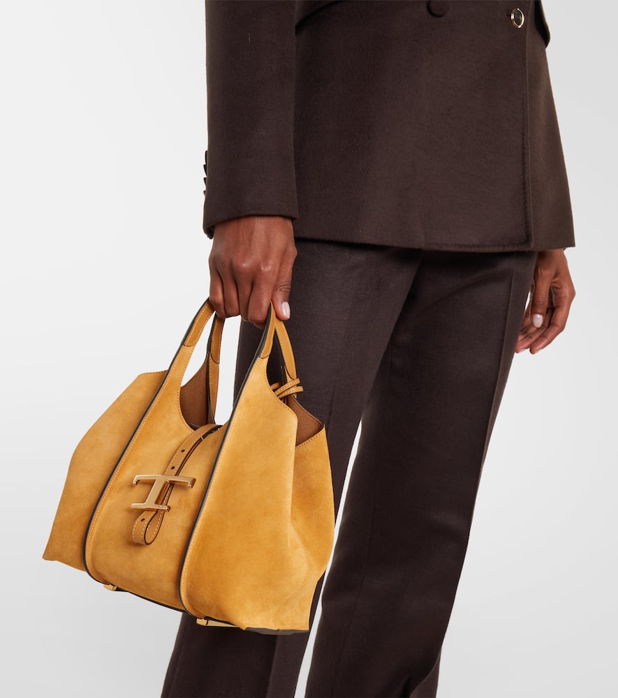 Tod's T Timeless Small Suede Tote Bag In Sand