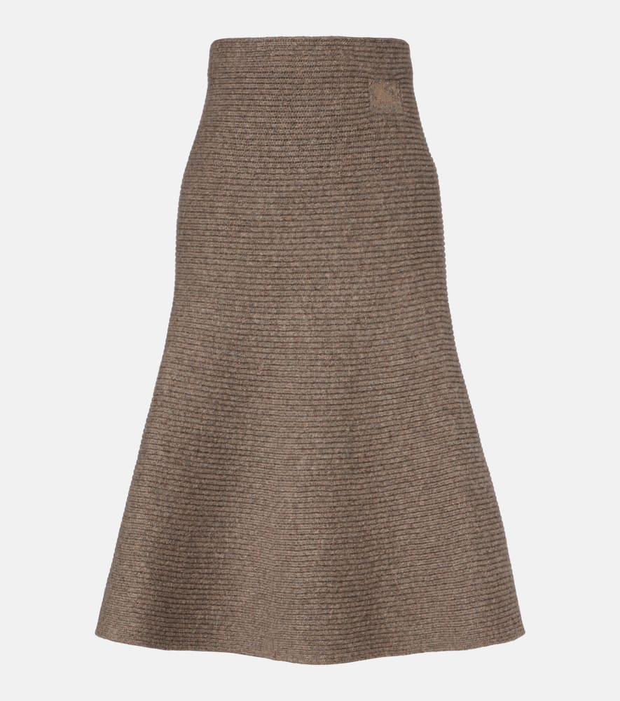 Burberry Knitted Wool-blend Midi Skirt In Brown