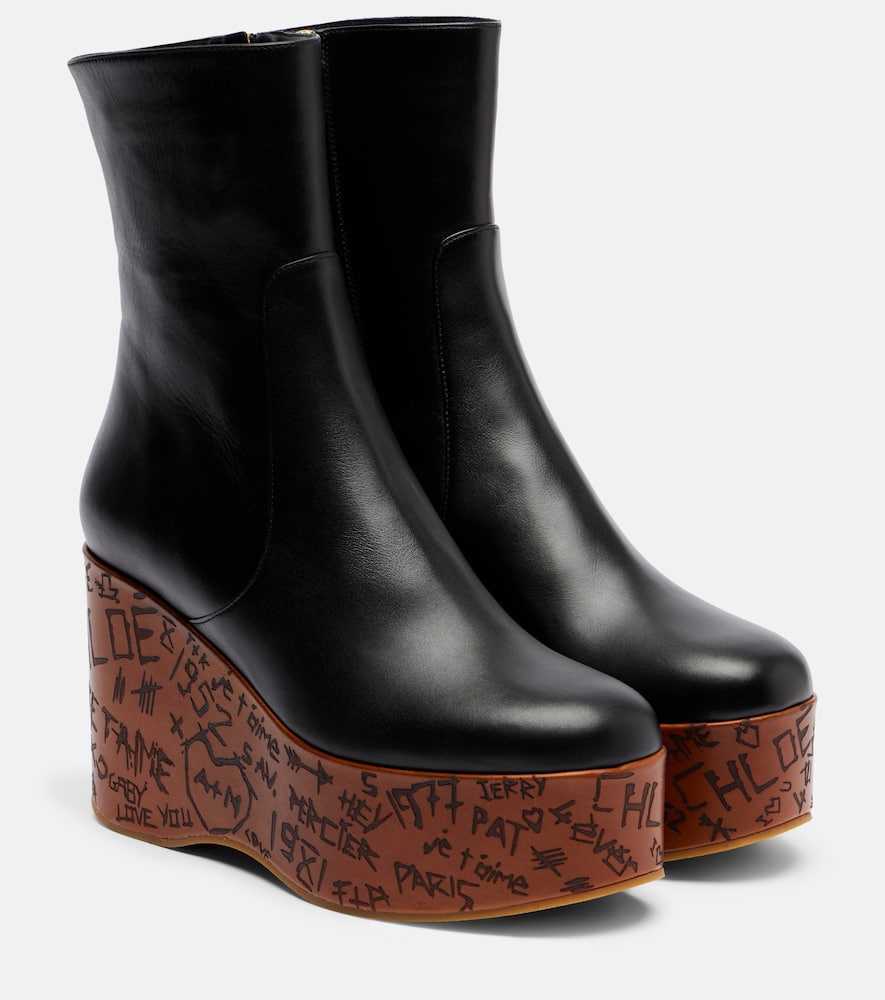 Chloé Maxime Leather Wedge Ankle Boots In Black