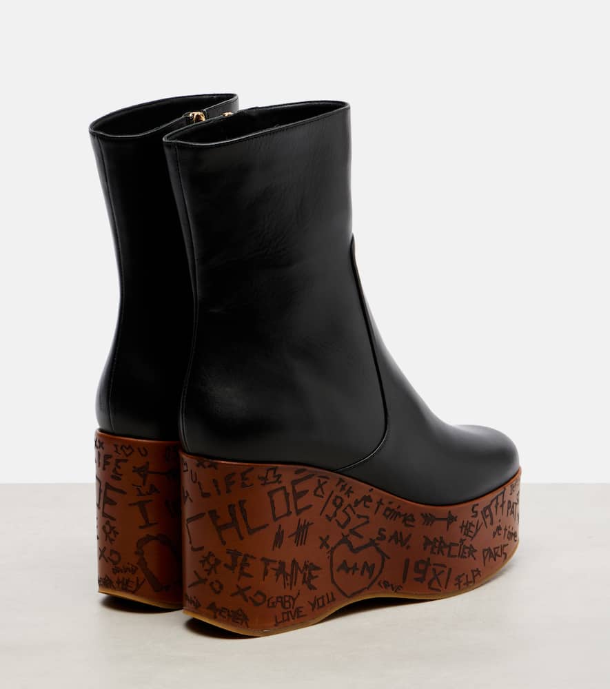 Chloé Maxime Leather Wedge Ankle Boots In Black