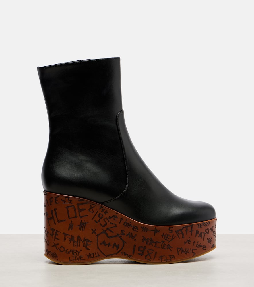 Chloé Maxime Leather Wedge Ankle Boots In Black
