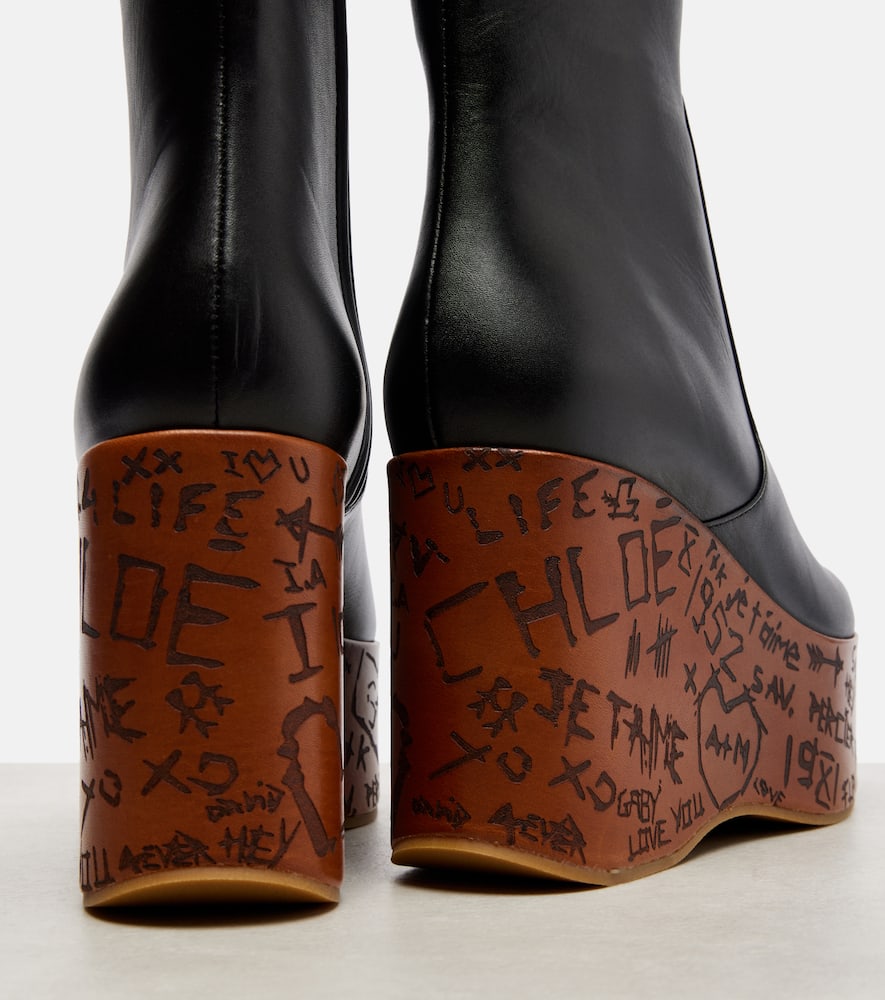 Chloé Maxime Leather Wedge Ankle Boots In Black