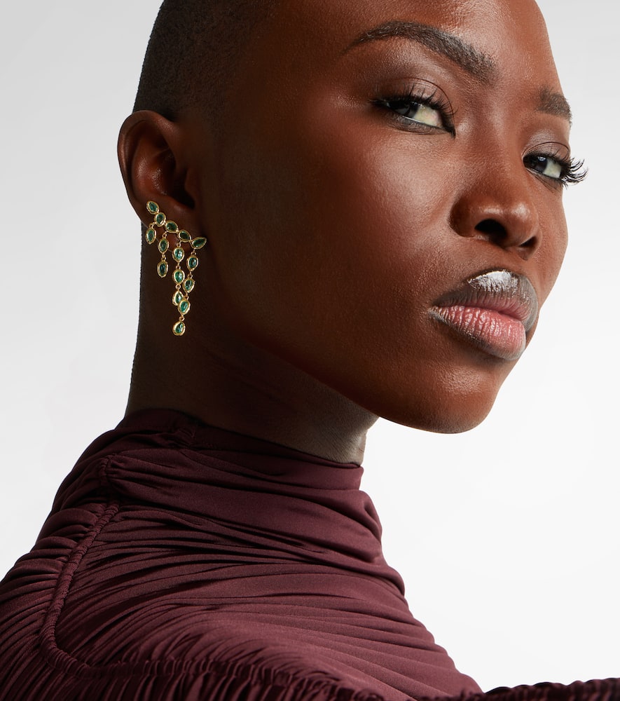 Octavia Elizabeth 18kt Gold Earrings With Emeralds In Brown