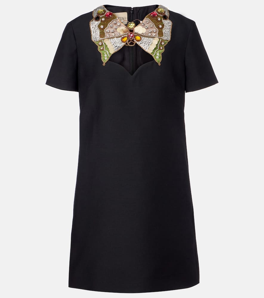 Valentino Embellished Wool And Silk Minidress In Black