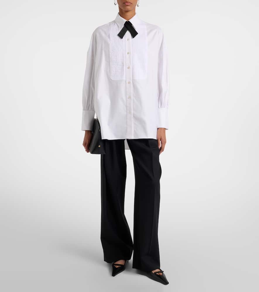 Joseph Ferrus Grosgrain-trimmed Pintucked Cotton Oxford Shirt In White