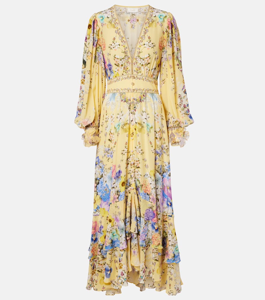 Camilla Embellished Floral Silk Crêpe Maxi Dress In Gold