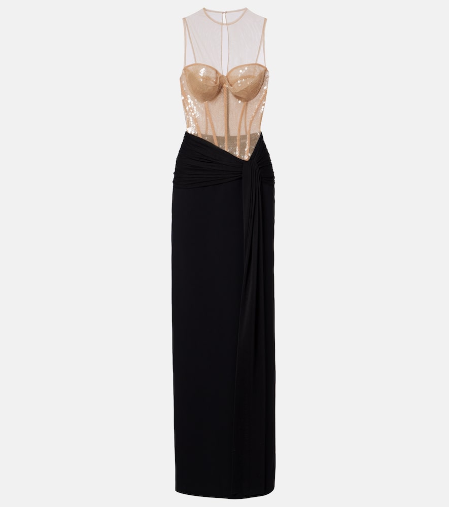 David Koma Sequined paneled bustier gown