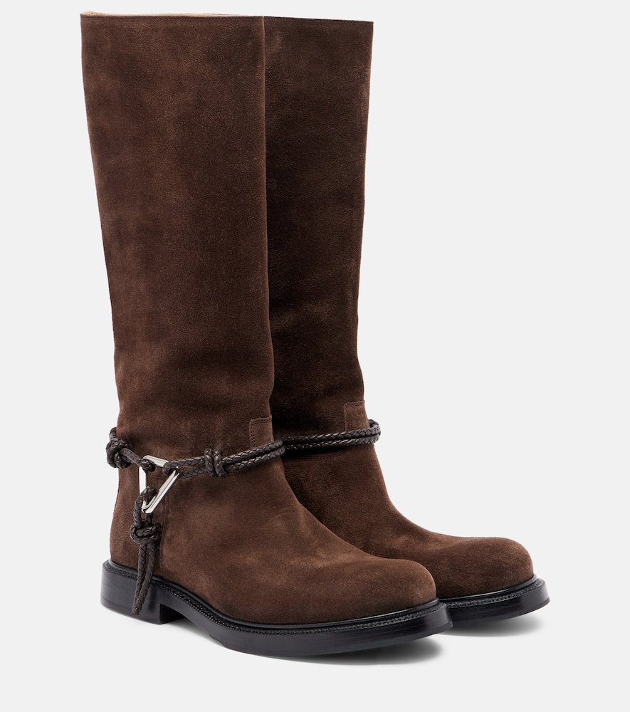 Bottega Veneta James Knot Suede Knee-high Boots In Brown