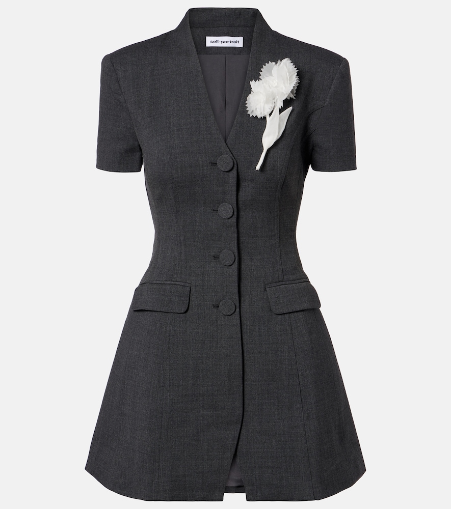 Self-Portrait Women's Grey Floral-Applique Minidress UK Size 8 - Mytheresa