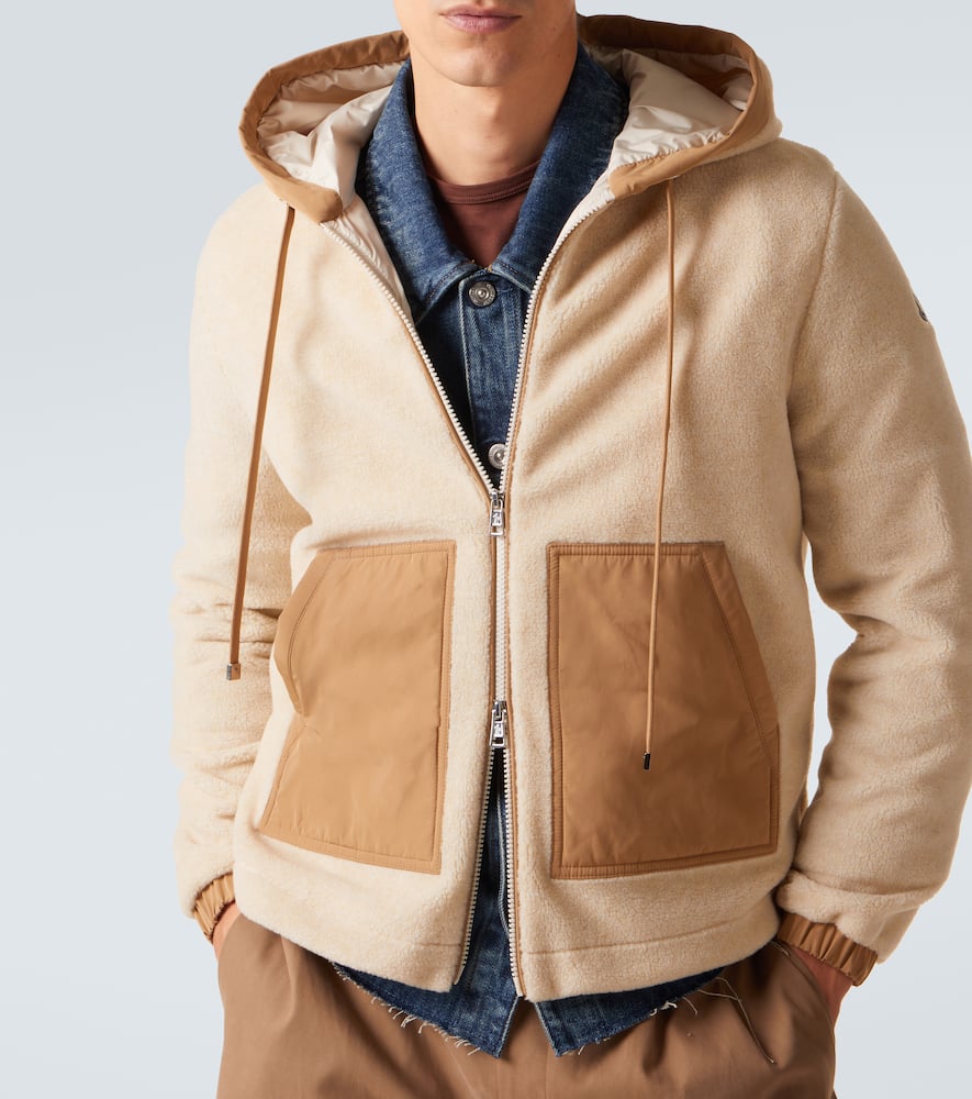 Moncler Hooded Cardigan With Drawstring And Pockets In Brown