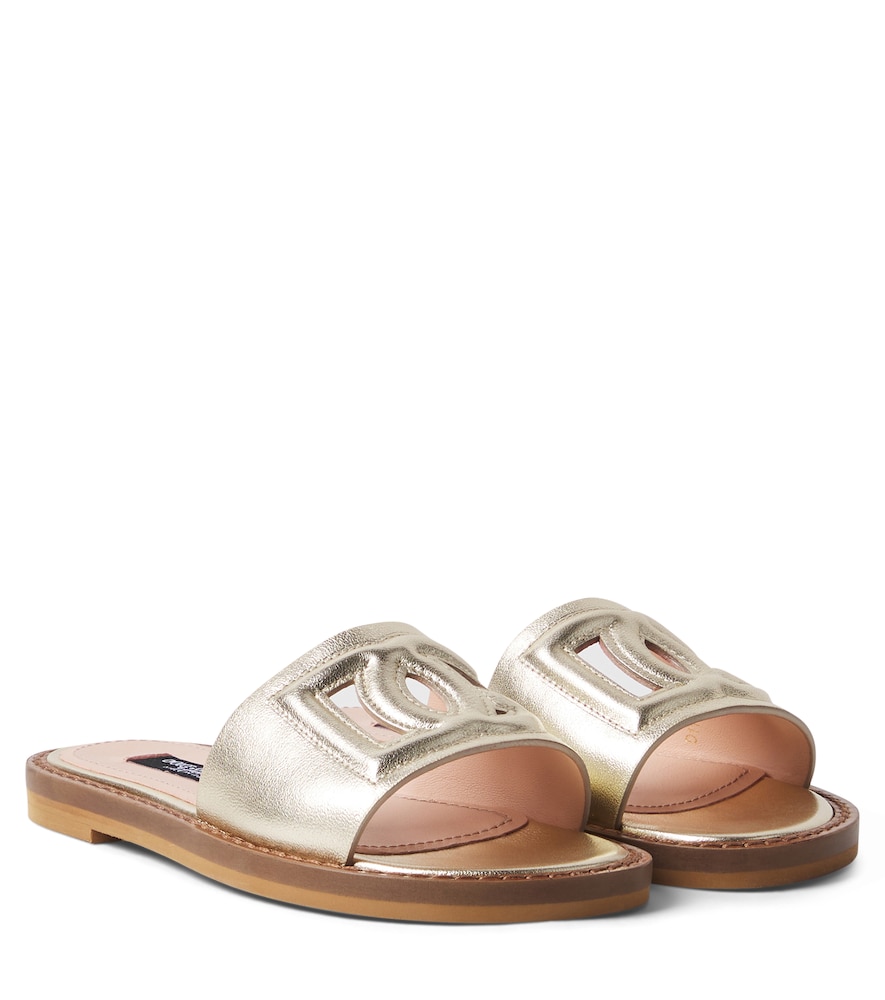 Dolce&Gabbana Kids Gold Dg Metallic Leather Slides UK Size 12.5 - Mytheresa