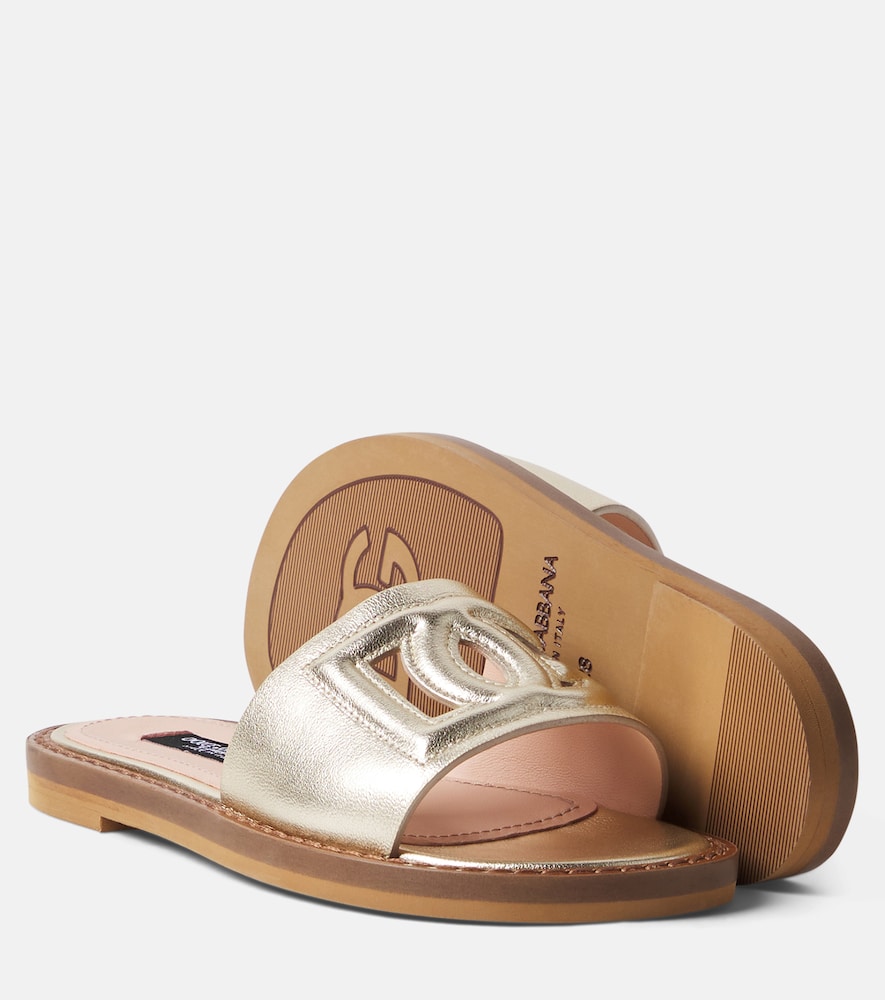  Dolce&gabbana Kids Dolce&gabbana Kids Pantoletten Dg Aus Metallic-leder 