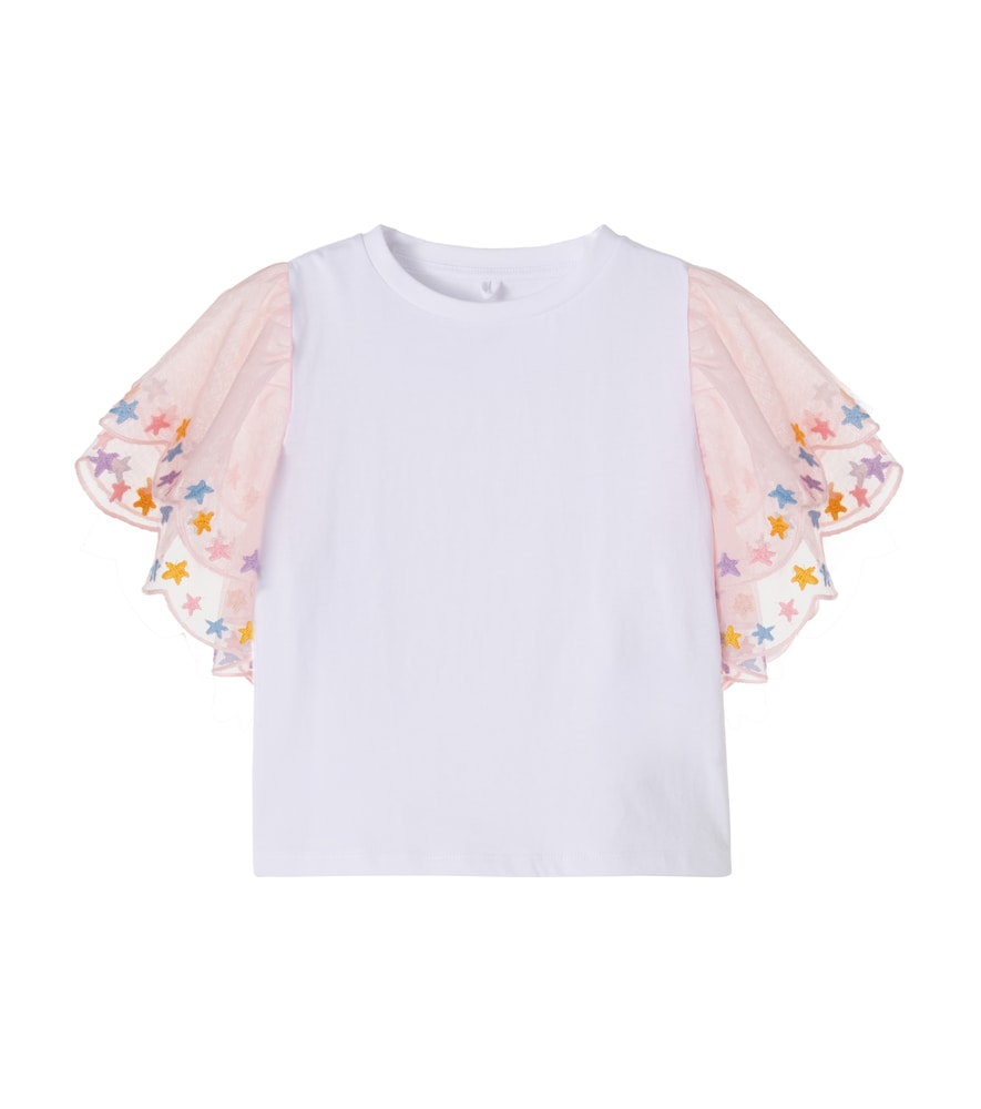 Stella McCartney Kids Embroidered tulle-trimmed cotton top　ステラ マッカートニー キッズ 刺繍入りチュールトリムコットントップ Stella