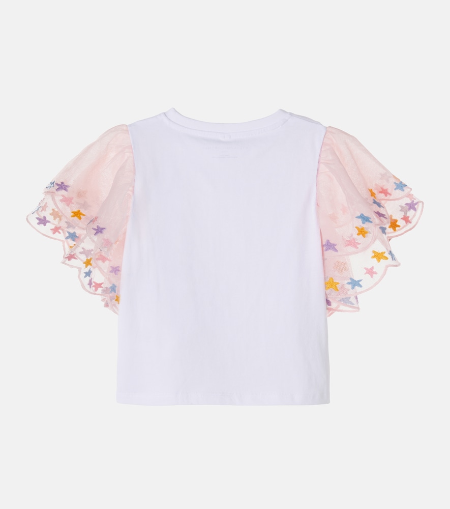  Stella Mccartney Kids Stella Mccartney Kids Embroidered Tulle-trimmed Cotton Top 