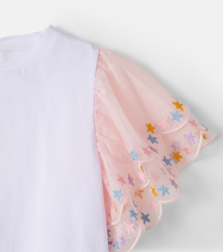 Stella Mccartney Kids Stella Mccartney Kids Embroidered Tulle-trimmed Cotton Top 