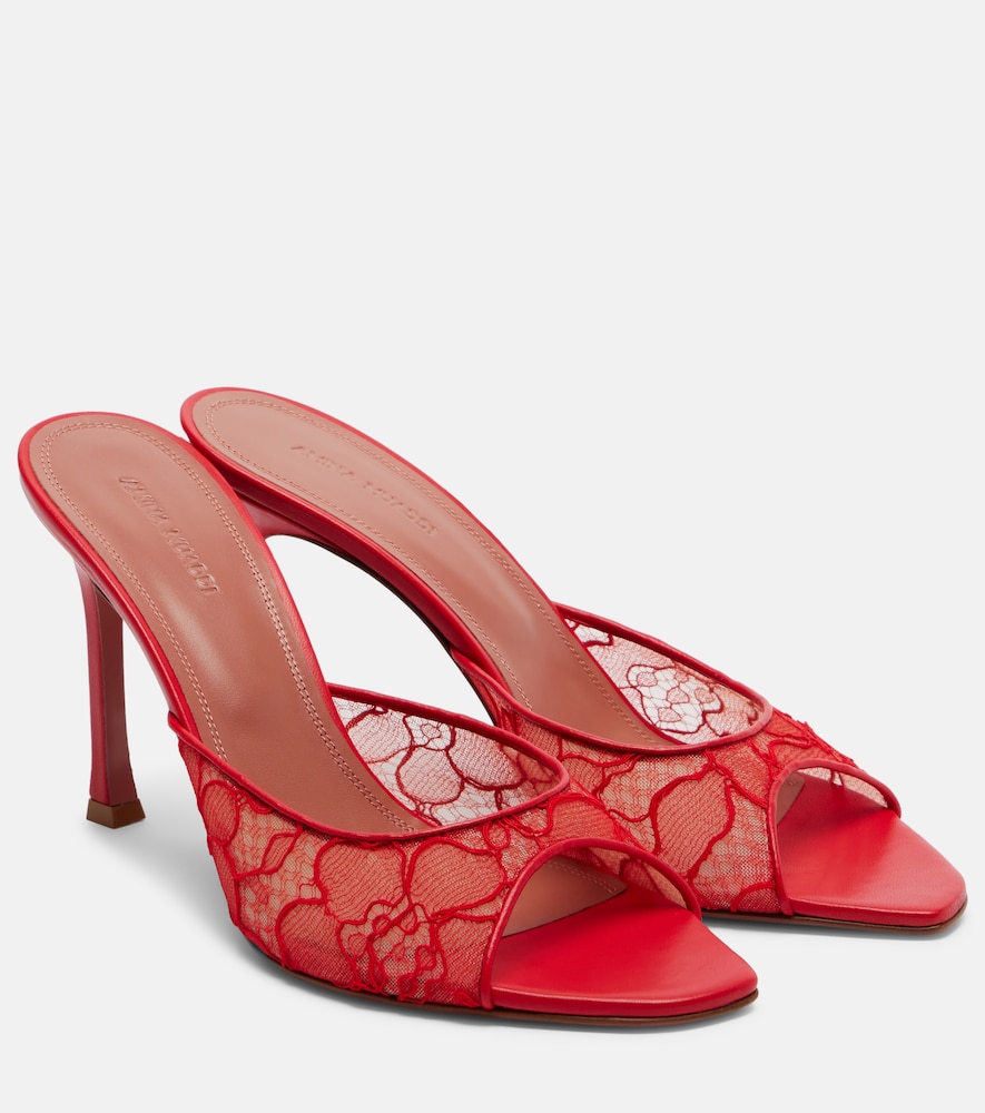 Amina Muaddi Alexa leather-trimmed lace mules