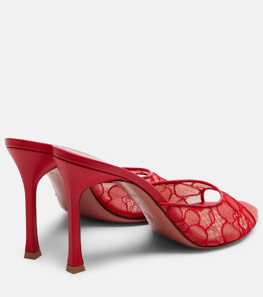 Alexa Leather-Trimmed Lace Mules