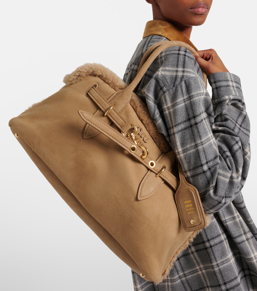 Miu Miu Adventure shearling-lined suede tote bag