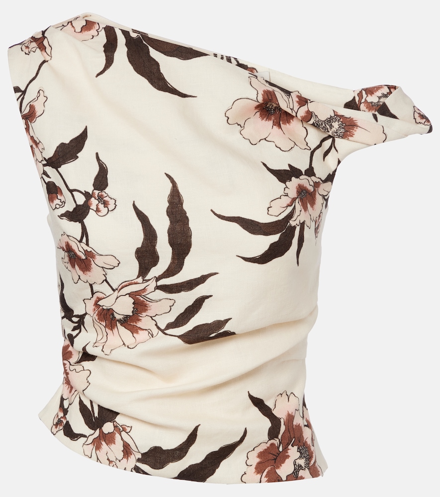 SIR Floral asymmetric linen top
