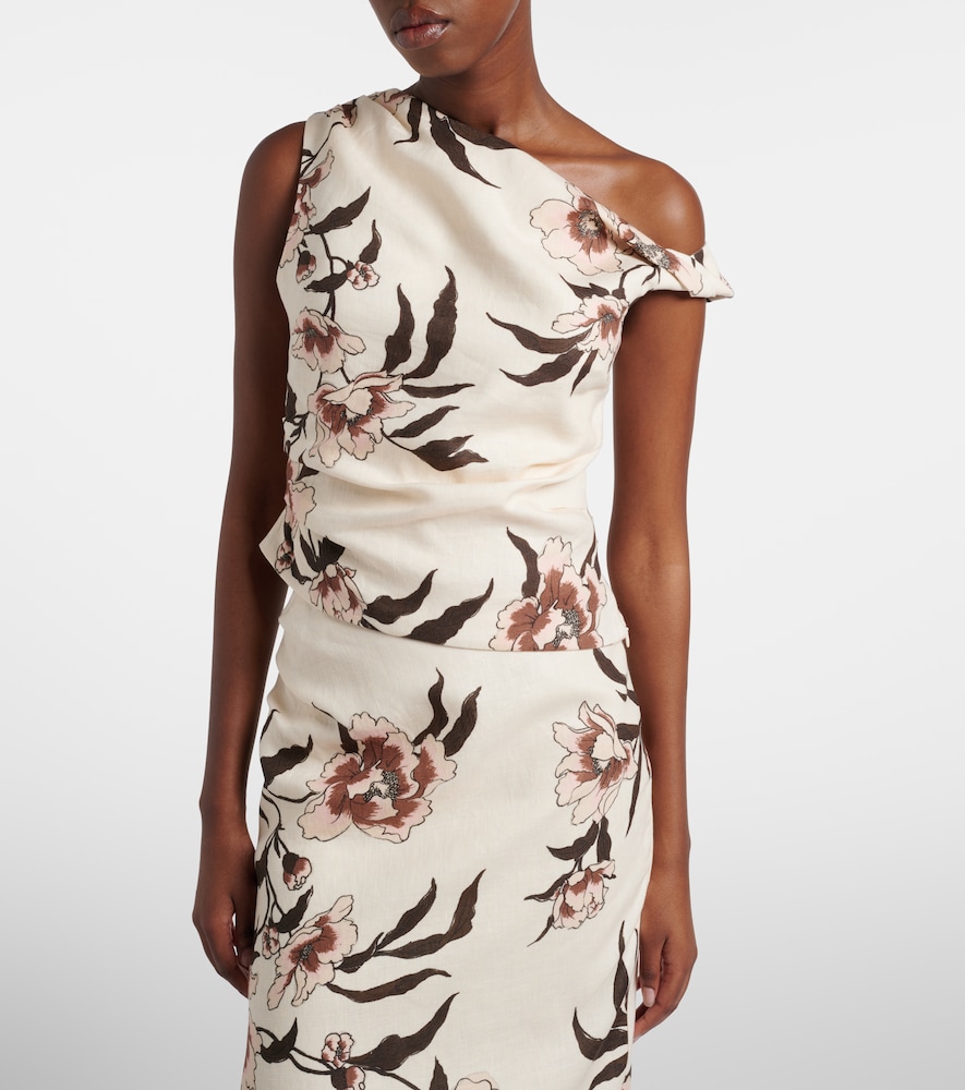 SIR Floral asymmetric linen top