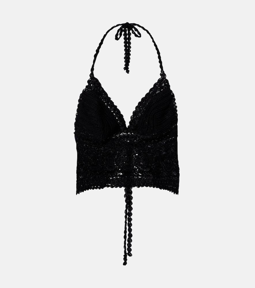 Anna Kosturova Filigree crochet halterneck cotton top