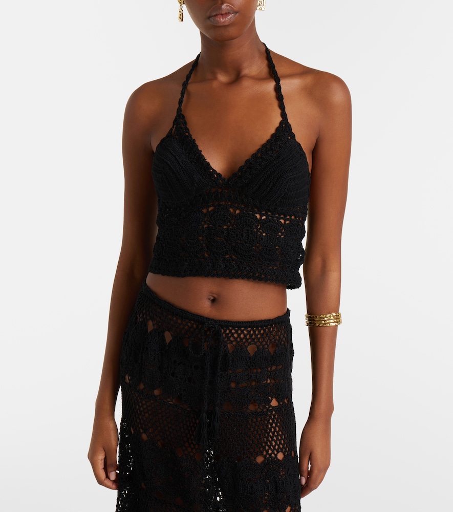 Anna Kosturova Filigree crochet halterneck cotton top