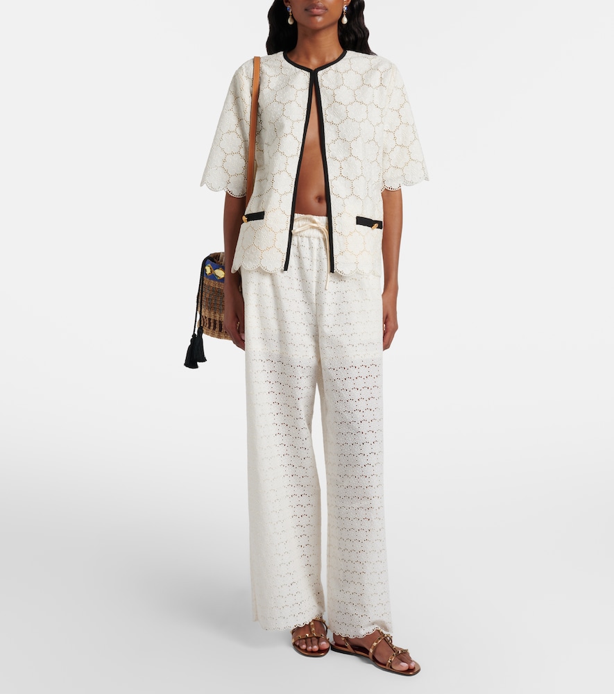 Valentino Broderie anglaise cotton wide-leg pants
