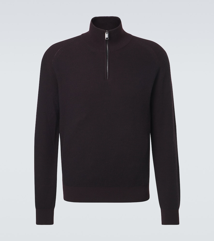 Brioni Cashmere And Wool Half-zip Sweater In Purple